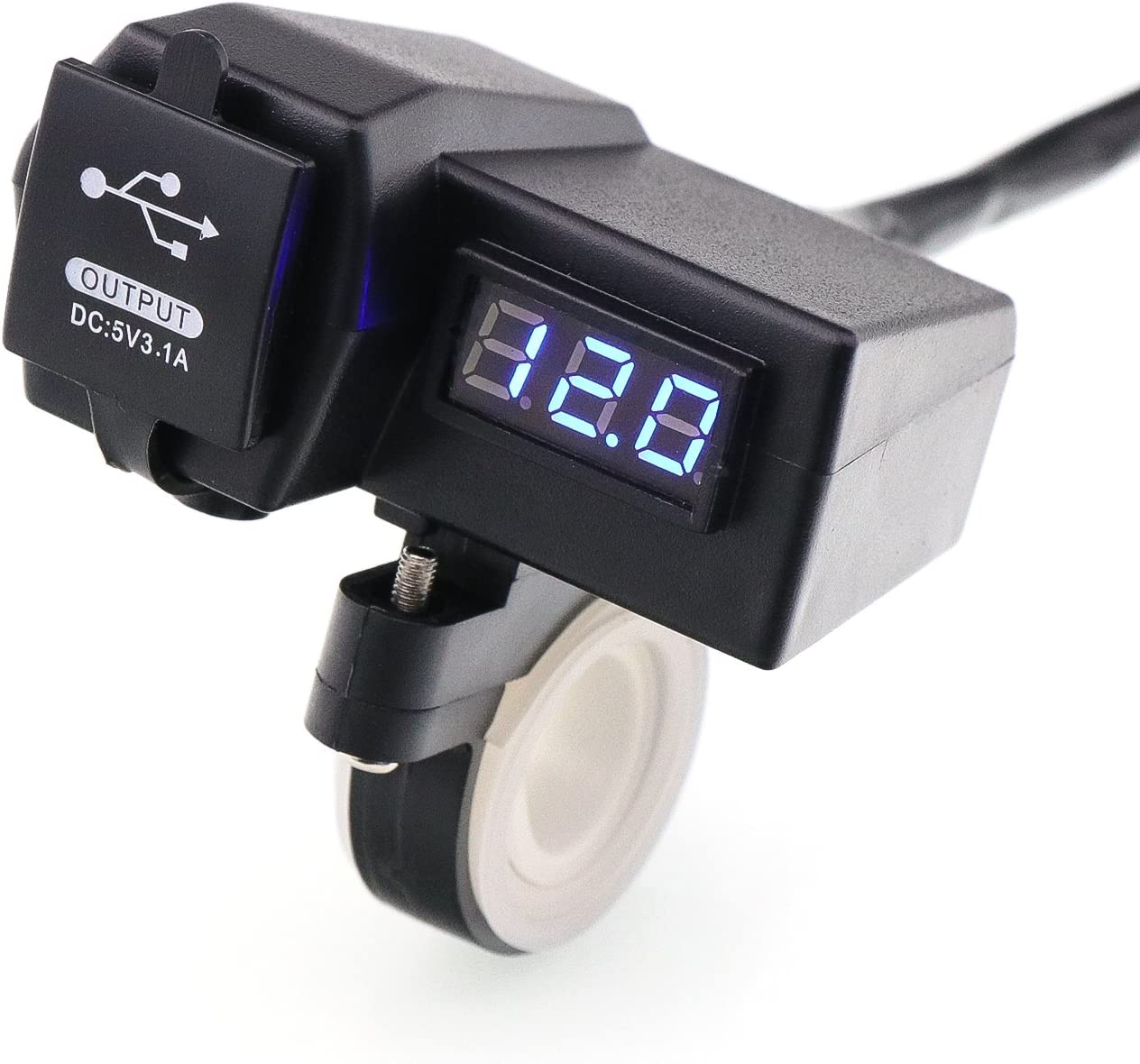 Motorcycle 3.1A USB charger with voltmeter Blue LED