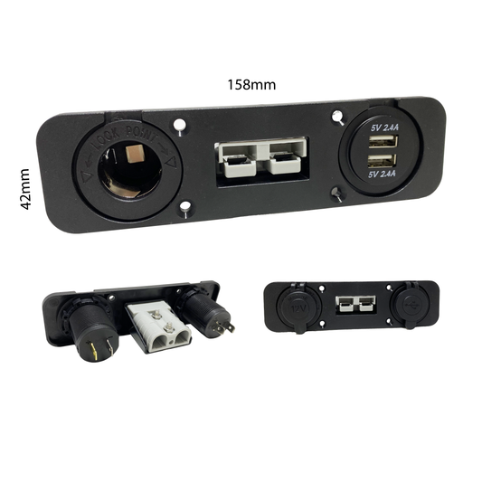 Square Brad Harrison Connector Panel With 12V Cigarette Lighter Socket & Dual 2.4A Usb