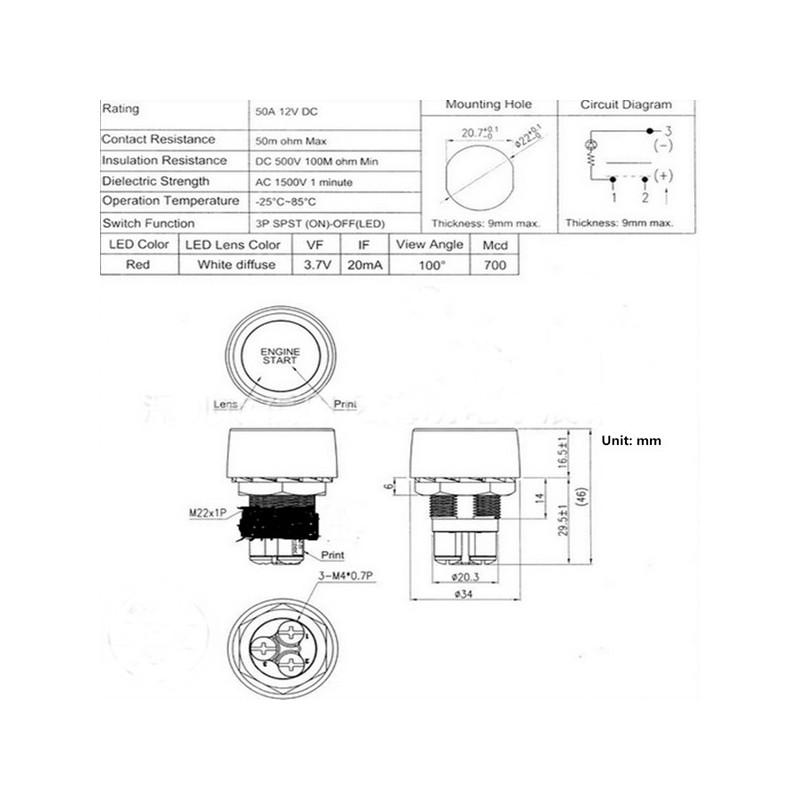 Engine Start Push Button Switch